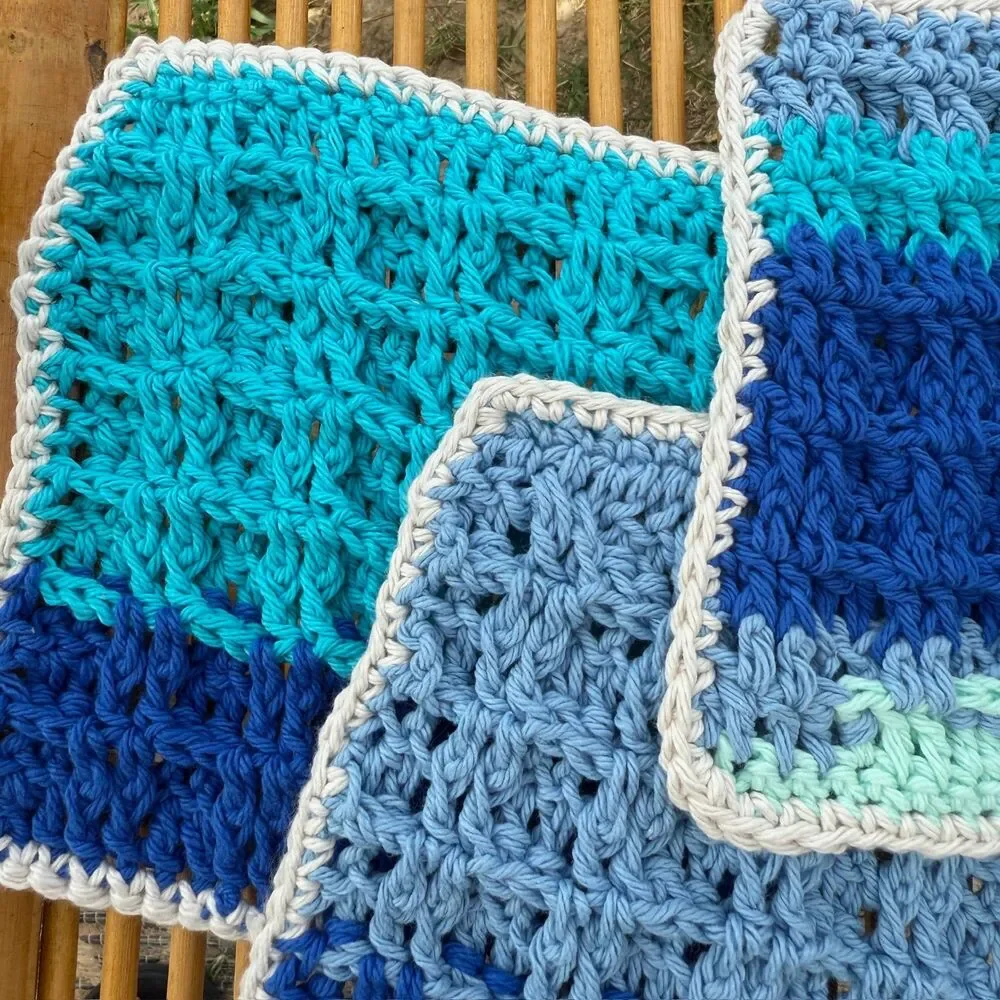 🌊 Coastal Blues Handmade Crochet Dishcloth Set 🌊